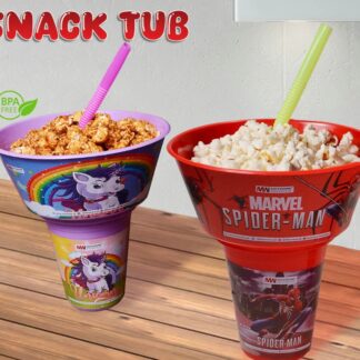 2 in 1 Snack Tub with Straw Glass For Kids Frozen Barbie Unicorn Encanto Roblox Characters For Kids (random color & Character)