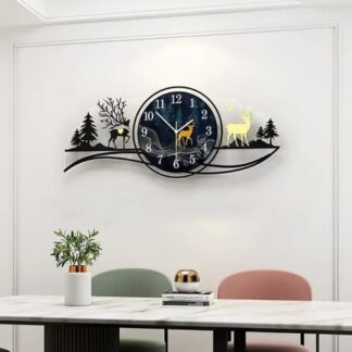 forest figure Deer  3d wood Wall clock blue jungle with light  Fancy Clocks for Bedroom and Drawing Room(with light)