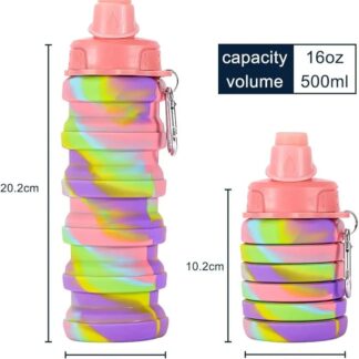 Expandable Silicone Sipper Water Bottle for Sports, Trekking, Cycling, Gym, School Water Bottle with Snap Hook 500 Ml (random color)