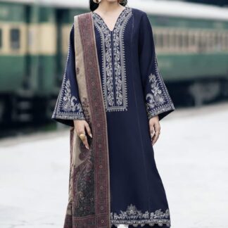 IZEL Lawn 90/70 Embroidered Summer Unstitched 3pc - ANG-21 - Navy Blue