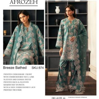 Afrozeh Breeze Bathed Teal Green Embroidered Chikankari Lawn 3-Piece Suit
