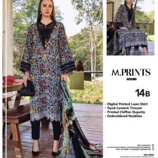 MARIA.B MP-14A Black Multi Printed Chikankari Lawn & Chiffon Suit