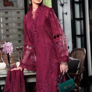 MARAI.B EL-23-09 Magenta Chikankari Embroidered Cotton Suit with Heavy Organza Dupatta | Unstitched Luxury Pakistani Dress
