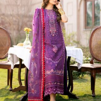 BIN ILYAS Luxurious Deep Purple Embroidered Lawn Suit - Unstitched 3 Piece Collection
