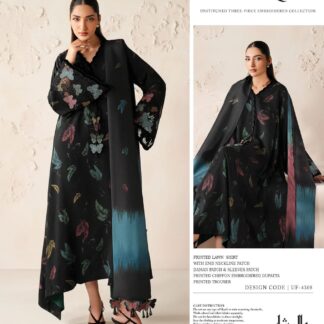 Baroque Lawn Collection: Elegant Black Embroidered Lawn Suit with Chiffon Dupatta