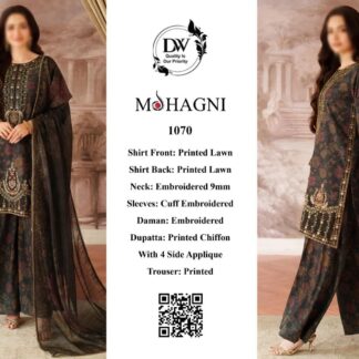 MOHAGNI Luxury Lawn 3-Piece Unstitched Suit with Embroidered Chiffon Dupatta