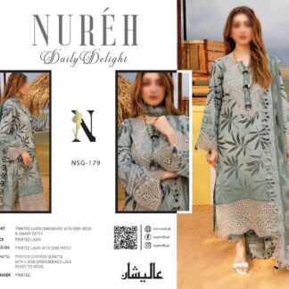 Nureh Lawn Collection 2026: Elegant Lawn Suit with Chiffon Dupatta
