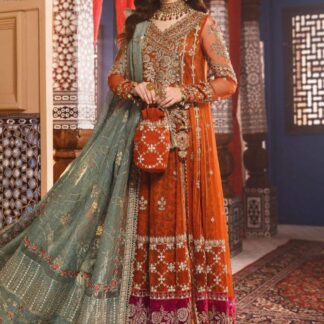 Exquisite Maria B Embroidered Net Frock with Satin Silk Trousers - Luxury Pakistani Attire - Experience unparalleled elegance