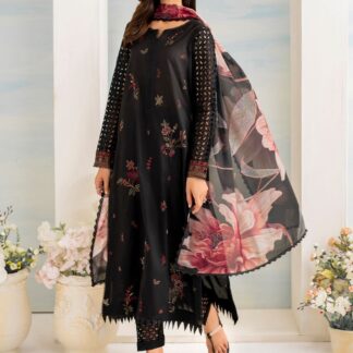 Ahmozi Iznik Lawn Collection | Embroidered Black Suit with Digital Silk Dupatta - Discover unparalleled elegance and sophisti