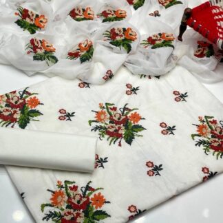 Elegant White Lawn Cotton Embroidered Unstitched 3-Piece Suit for Women - Discover the epitome of traditional elegance and mo