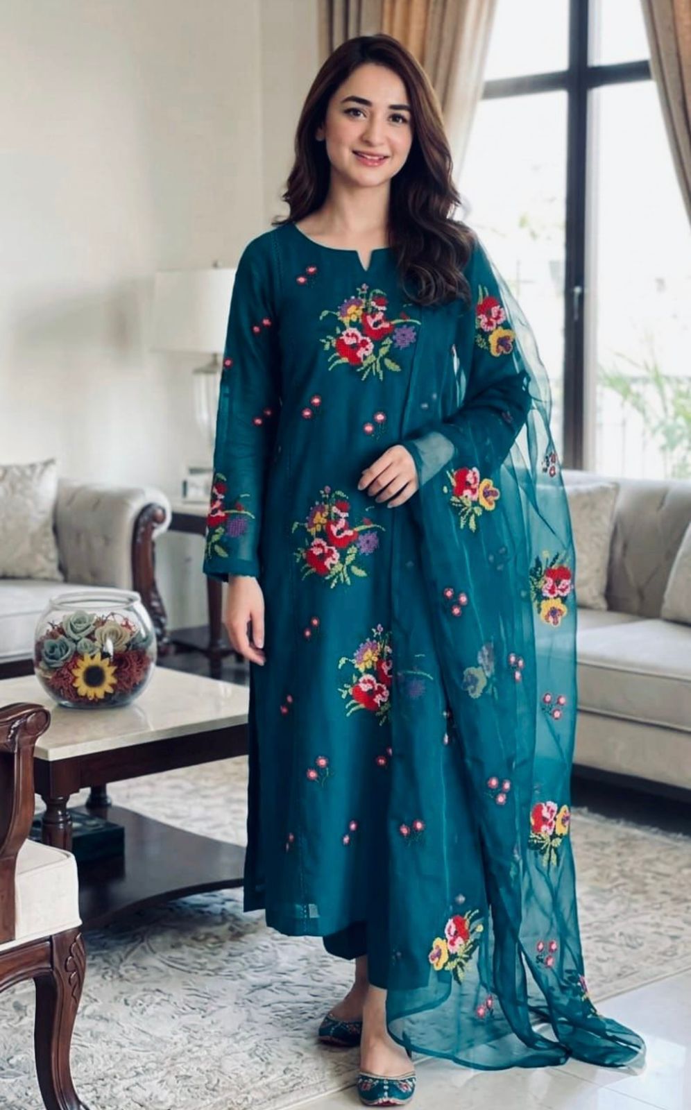 Exquisite Red Lawn Cotton 3-Piece Unstitched Suit with Multi Cross-Stitch Embroidery - Image 9