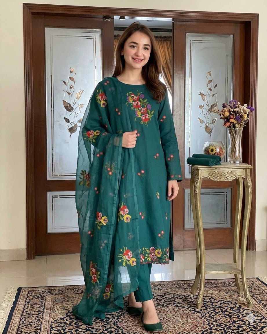 Exquisite Red Lawn Cotton 3-Piece Unstitched Suit with Multi Cross-Stitch Embroidery - Image 11