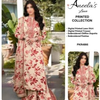 Aneela's Collection Lawn & Chiffon Embroidered Suit - Elegant Floral Design - Discover the exquisite charm of Aneela's Co