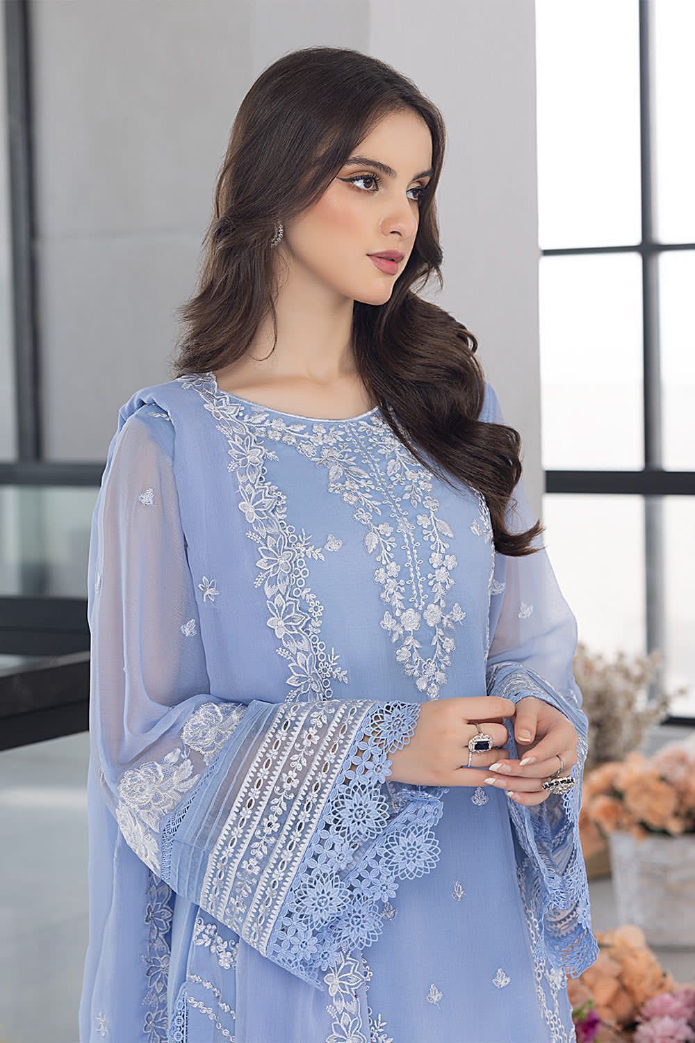 Elegant AZURE Organza Embroidered 3-Piece Suit for Festive Occasions - Image 3