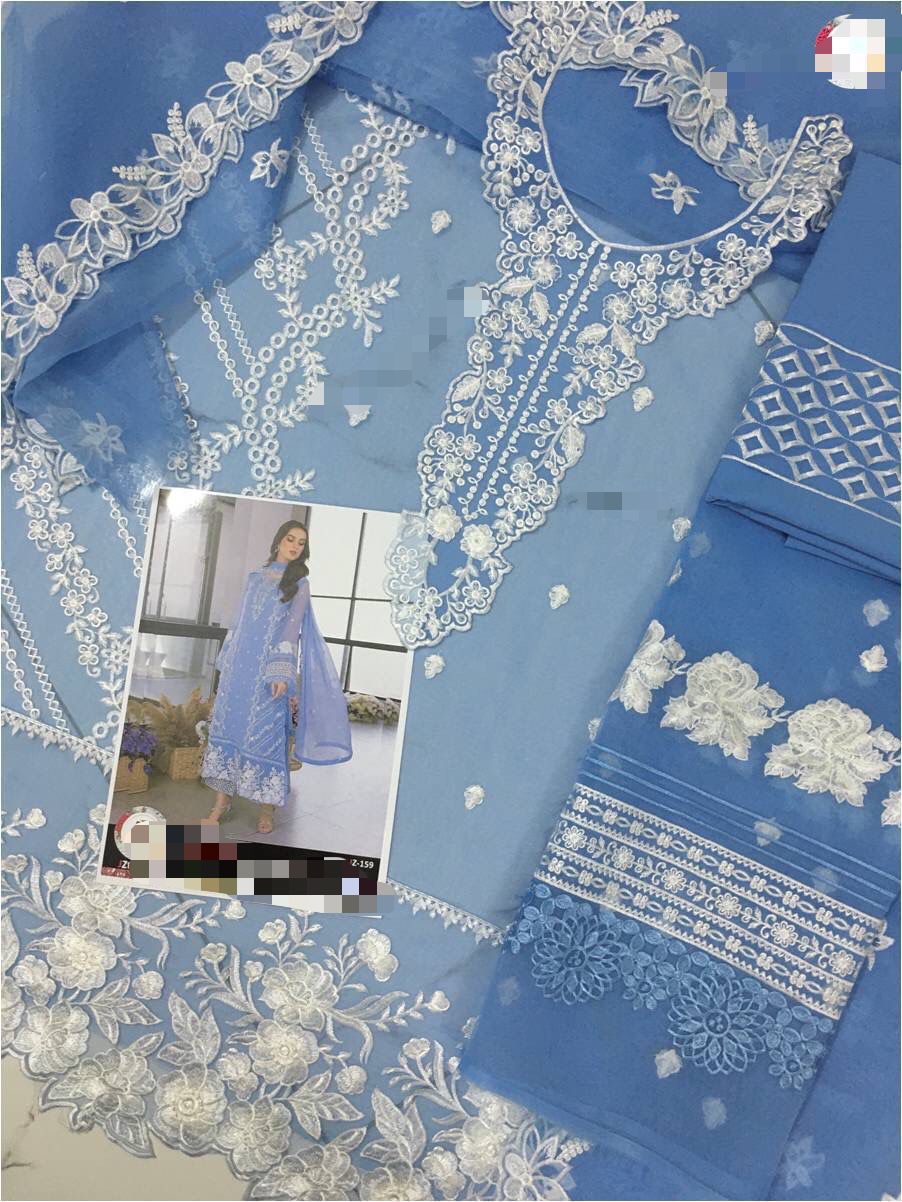 Elegant AZURE Organza Embroidered 3-Piece Suit for Festive Occasions - Image 4