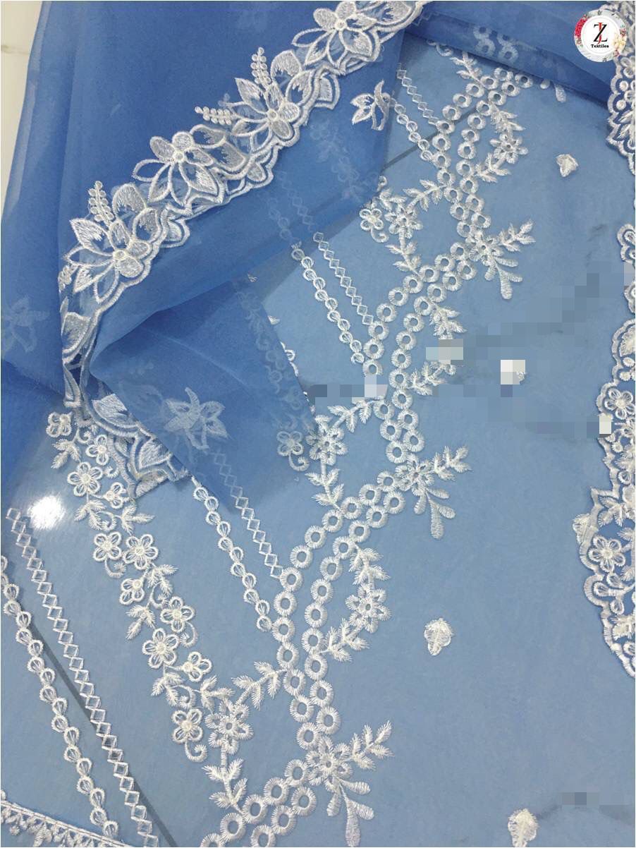 Elegant AZURE Organza Embroidered 3-Piece Suit for Festive Occasions - Image 5