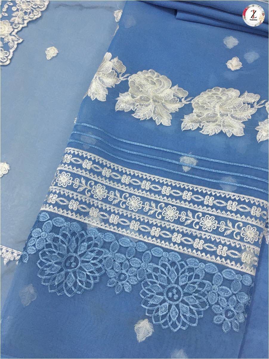 Elegant AZURE Organza Embroidered 3-Piece Suit for Festive Occasions - Image 6