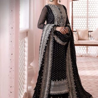 Asim Jofa Black Embroidered Chiffon Suit with Satin Silk Trouser - Elevate your ethnic wardrobe with this exquisite Asim