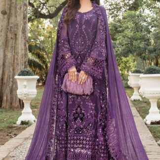 MARIA B Luxury Purple Chiffon Embroidered Suit with Adda Work & Sequins - Step into the world of unparalleled elegance wi
