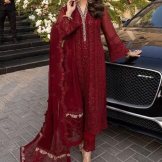 Azure Luxurious Maroon Chiffon Embroidered Suit – Elegant Pakistani Ethnic Wear - Step into a realm of sophisticated elegan