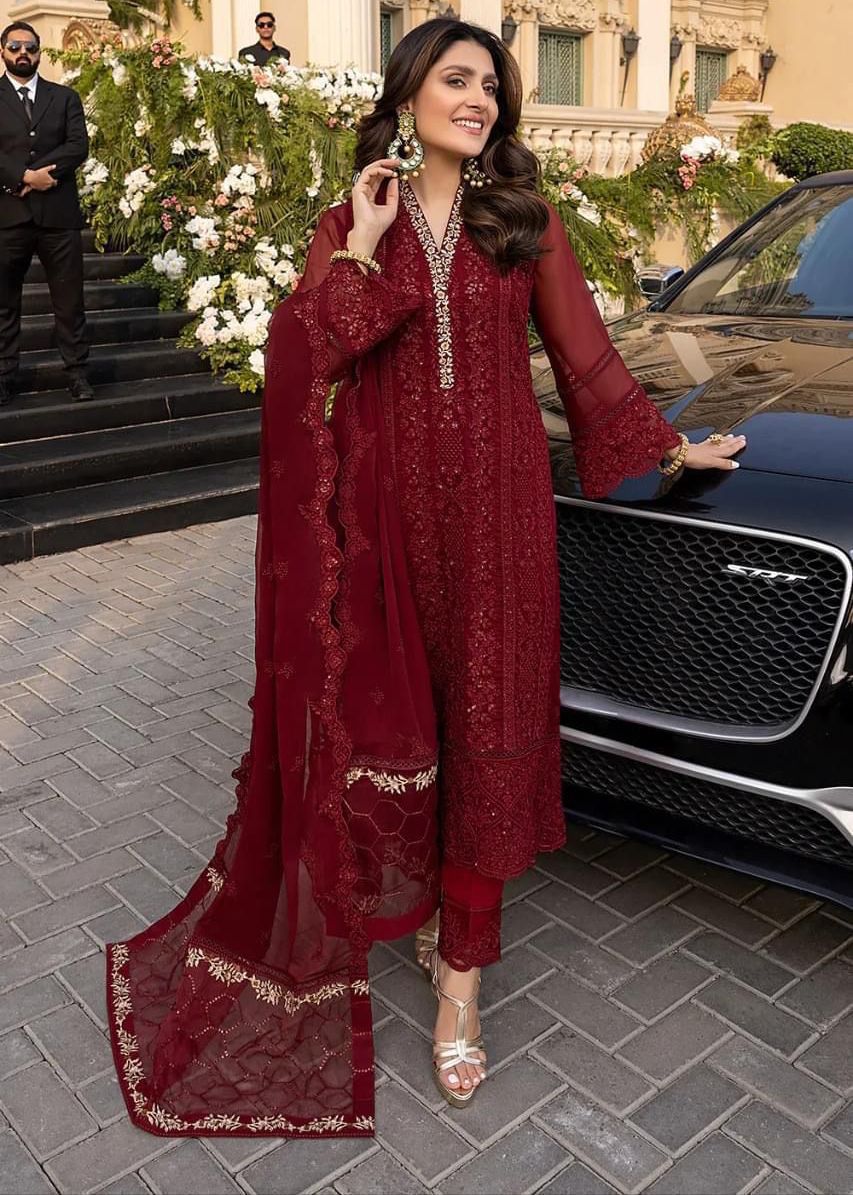 Azure Luxurious Maroon Chiffon Embroidered Suit – Elegant Pakistani Ethnic Wear - Step into a realm of sophisticated elegan