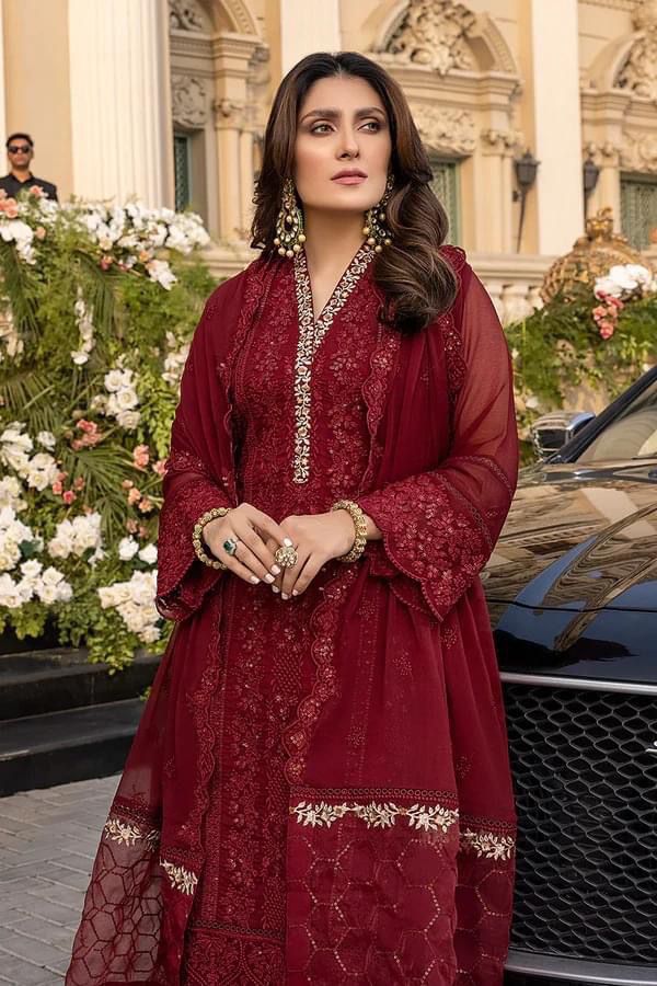 Azure Luxurious Maroon Chiffon Embroidered Suit – Elegant Pakistani Ethnic Wear - Image 2