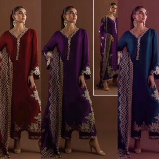 Exquisite Zainab Chotani Silk Embroidered Handwork Unstitched 3-Piece Suit - Discover unparalleled elegance with the Zainab C