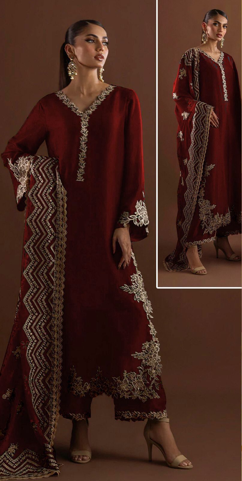 Exquisite Zainab Chotani Silk Embroidered Handwork Unstitched 3-Piece Suit - Image 2