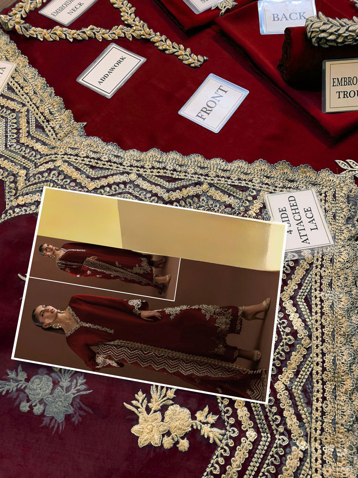 Exquisite Zainab Chotani Silk Embroidered Handwork Unstitched 3-Piece Suit - Image 4