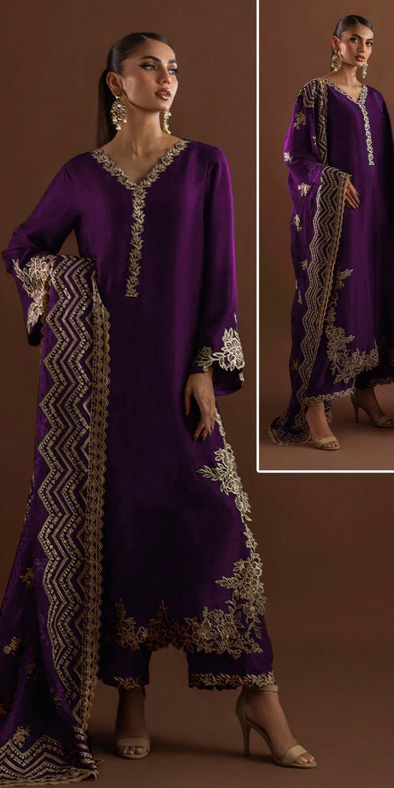 Exquisite Zainab Chotani Silk Embroidered Handwork Unstitched 3-Piece Suit - Image 5