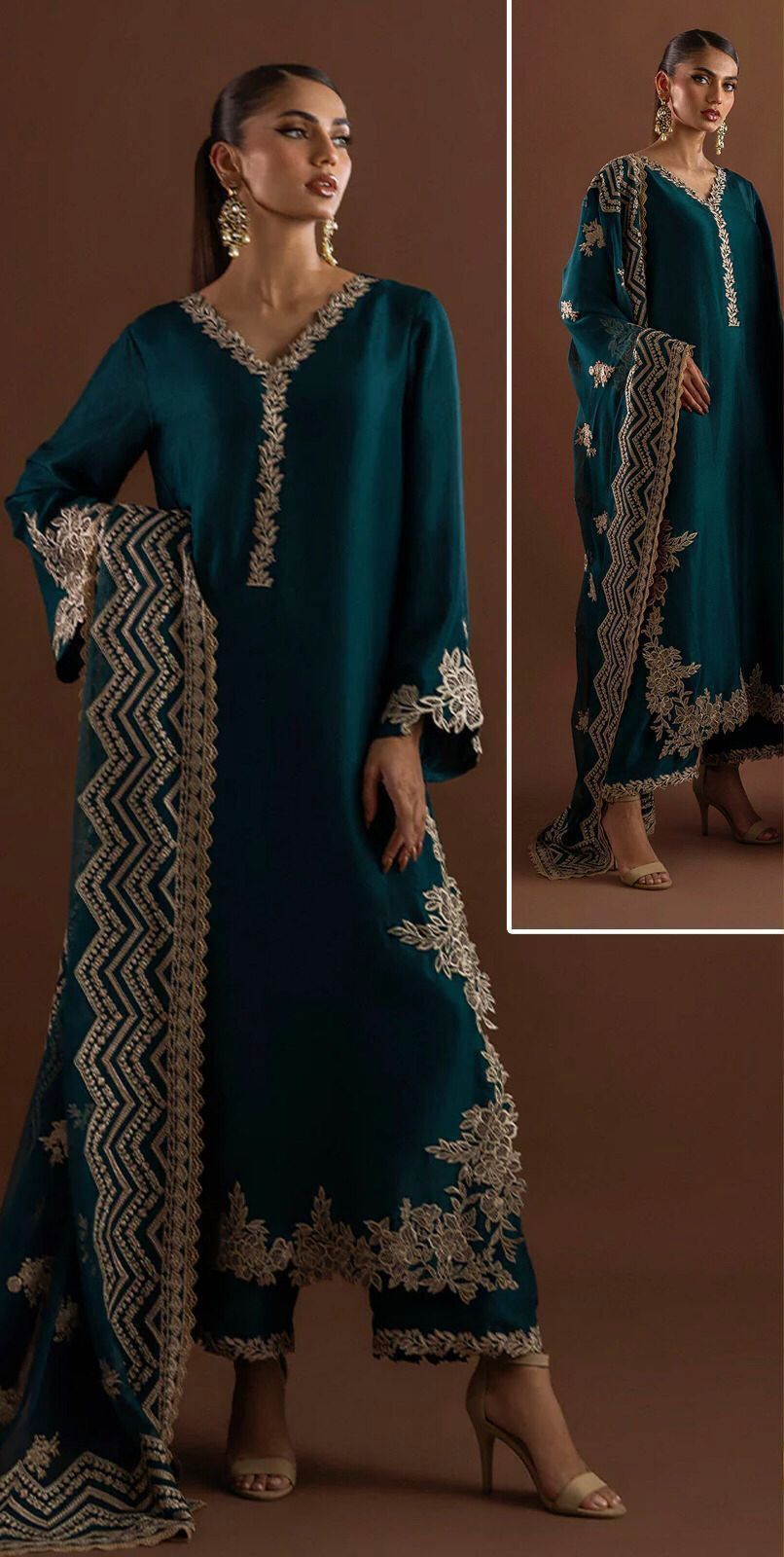 Exquisite Zainab Chotani Silk Embroidered Handwork Unstitched 3-Piece Suit - Image 6