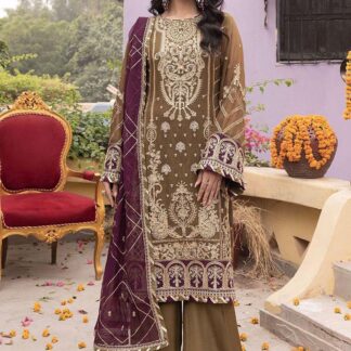 ADAN LIBAS RANG-E-MEHFIL 012: Exquisite 3-Piece Embroidered Chiffon Suit with Shamoz Silk Trousers - Discover the epitome of 
