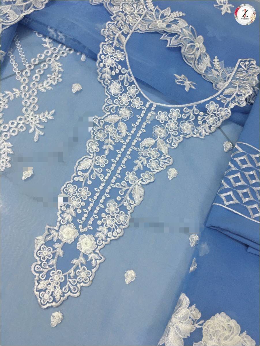 Elegant AZURE Organza Embroidered 3-Piece Suit for Festive Occasions - Image 7