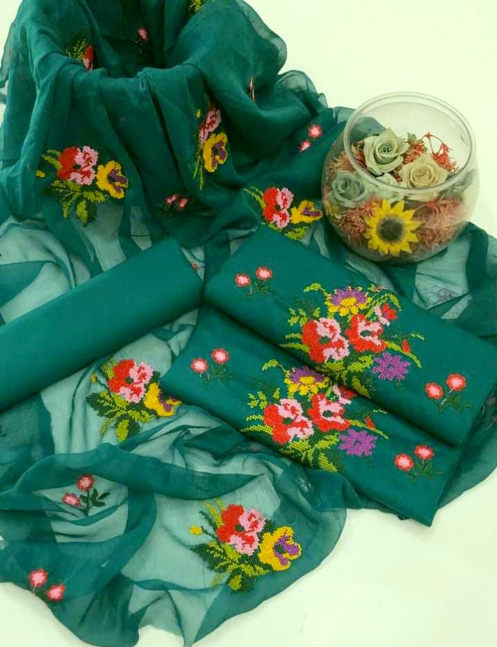 Exquisite Red Lawn Cotton 3-Piece Unstitched Suit with Multi Cross-Stitch Embroidery - Image 13