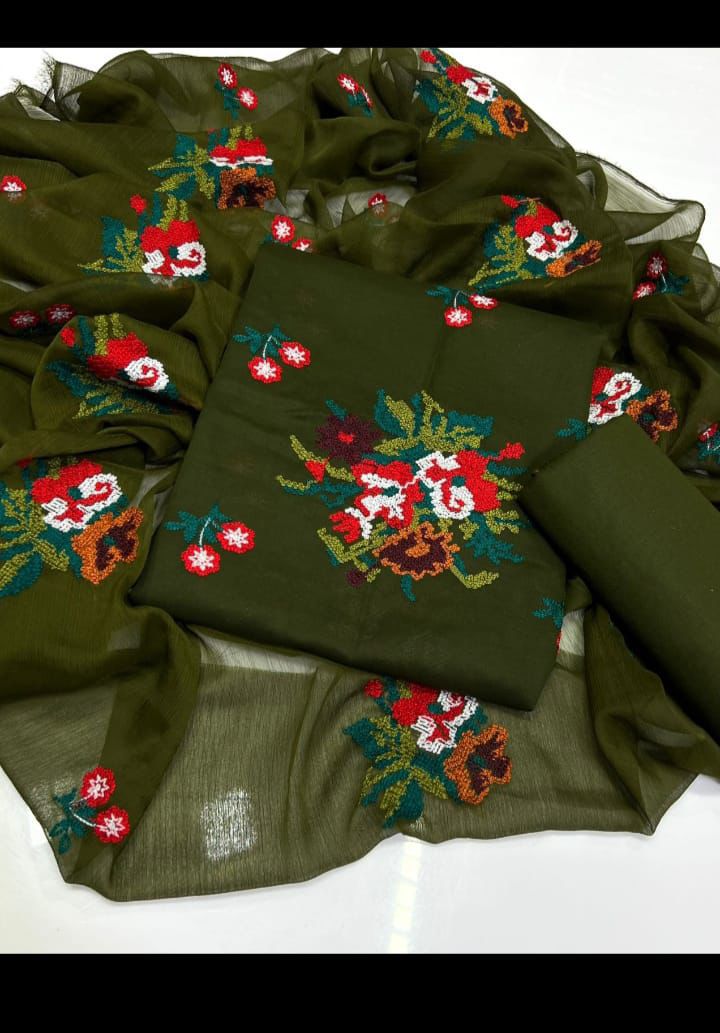 Exquisite Red Lawn Cotton 3-Piece Unstitched Suit with Multi Cross-Stitch Embroidery - Image 2