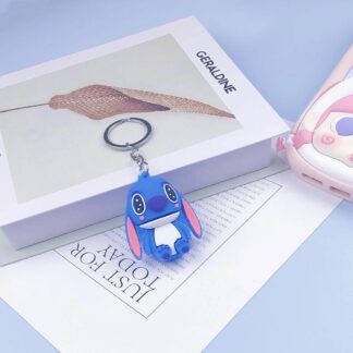 New Style Stitch Car Keychain couple Cartoon Anime Animal 3D Soft Silicone PVC Key Ring Lovers Gift Rubber Key Holder .. (2 pcs set )