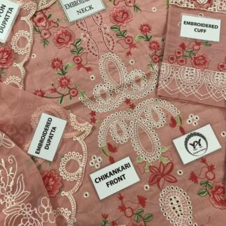 Aneela's Eid Edits: Luxury Dusty Pink Chikan Kari Embroidered Cotton Suit with Chiffon Dupatta