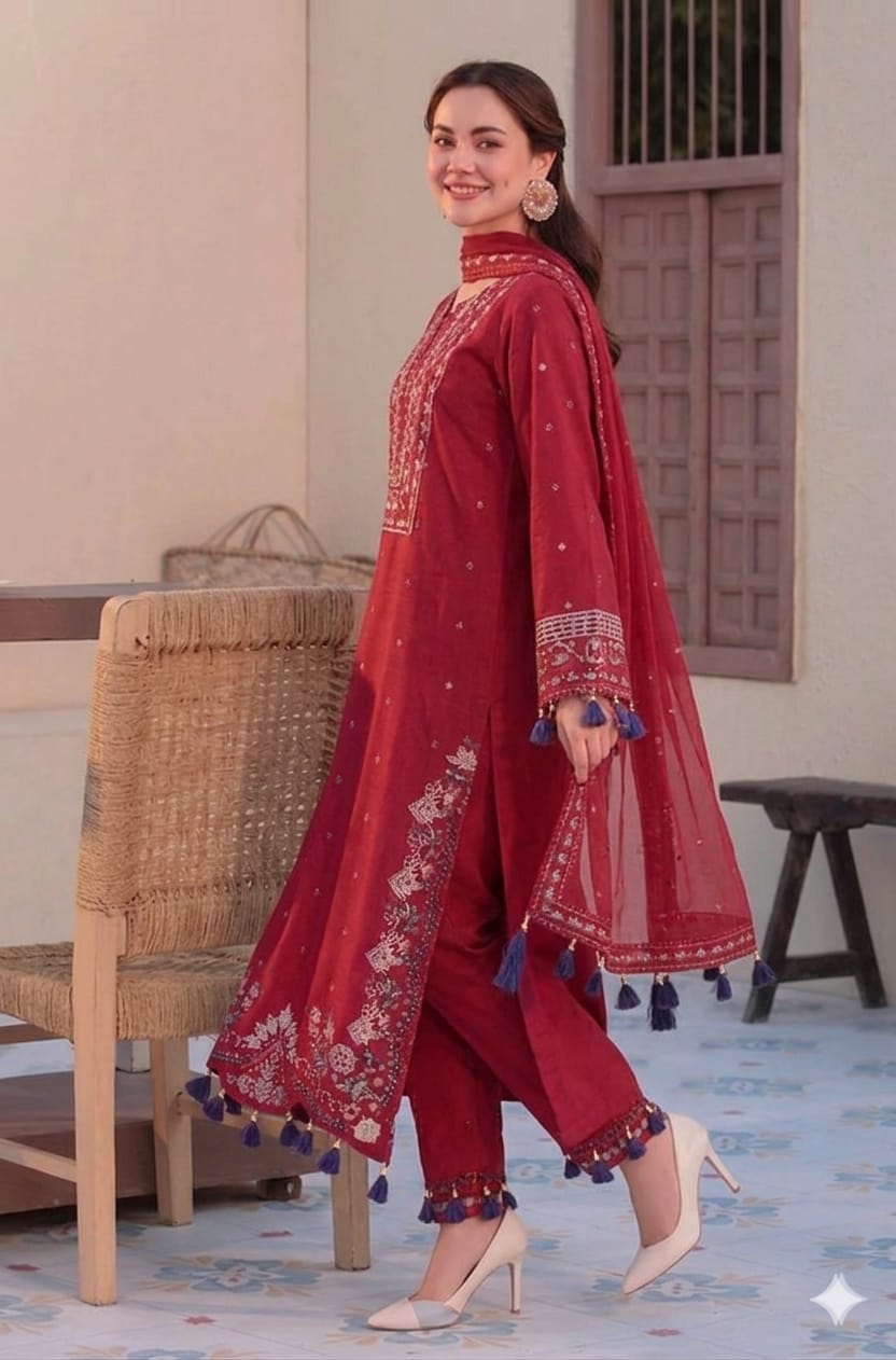 JADE Luxury Embroidered Lawn Unstitched 3PC Suit | Premium Pakistani Fashion Ensemble