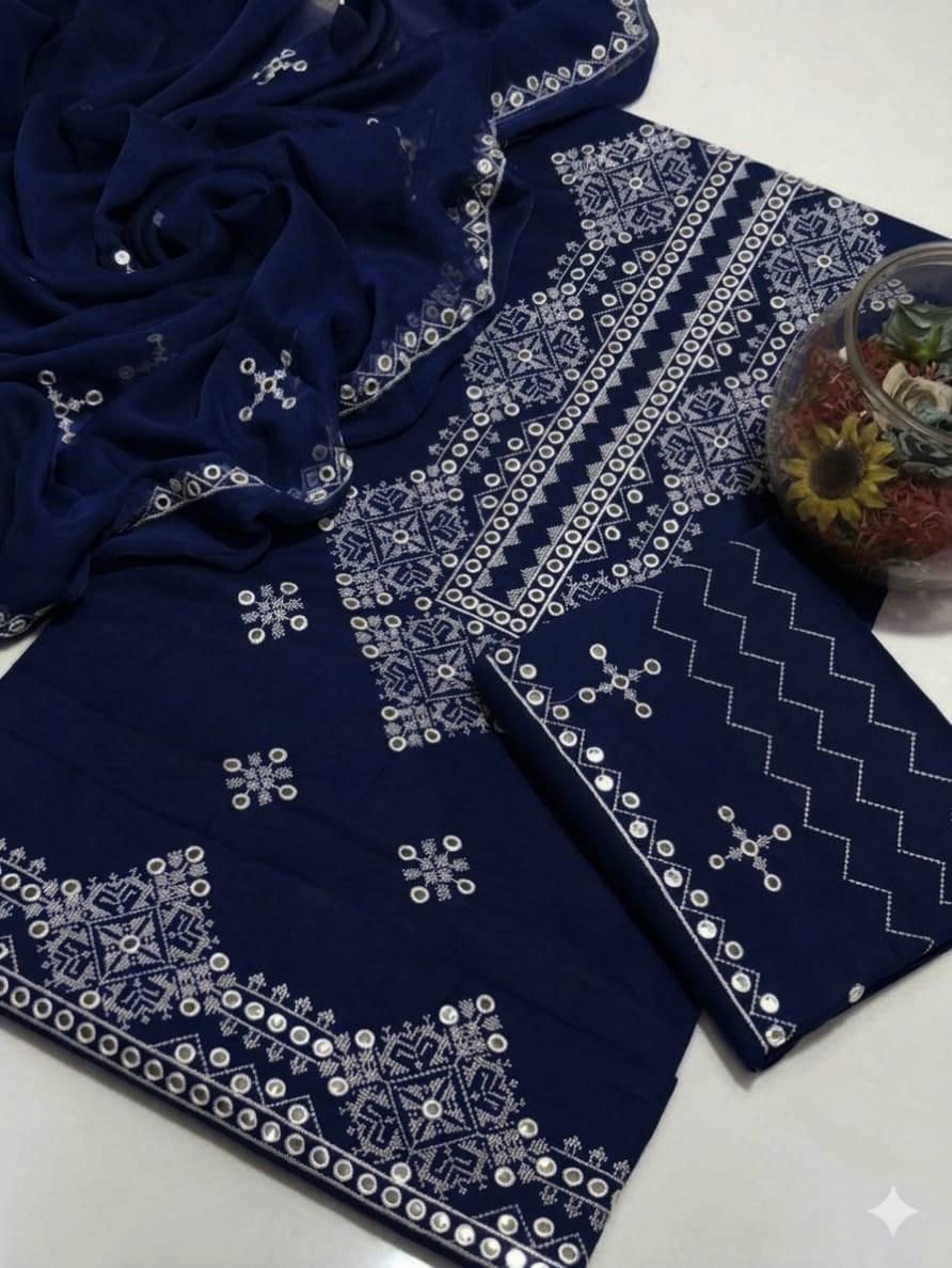 Embroidered Lawn Cotton Unstitched 3-Piece Suit for Women - Image 5