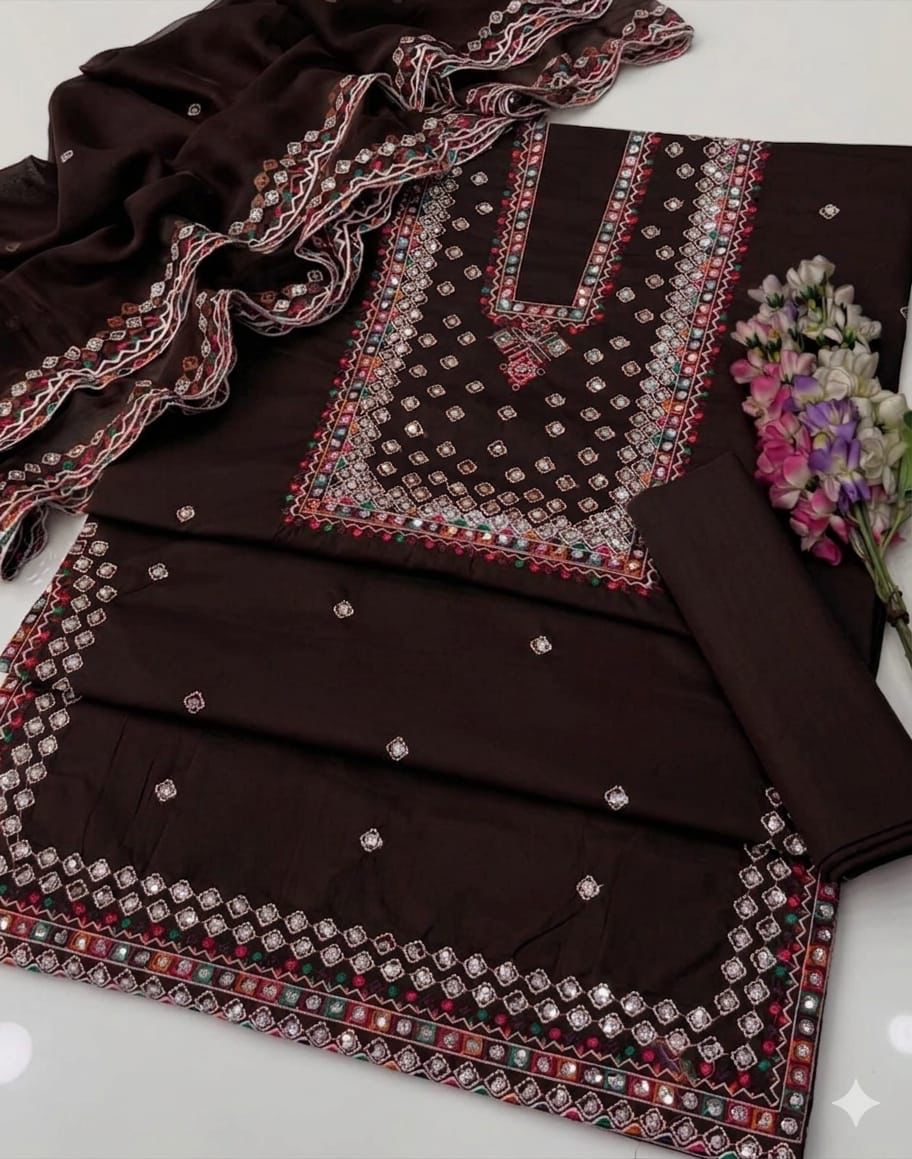 Jazmin Style Lawn Cotton 3pc Unstitched Suit with Sequence & Multi Thread Embroidery - Image 6