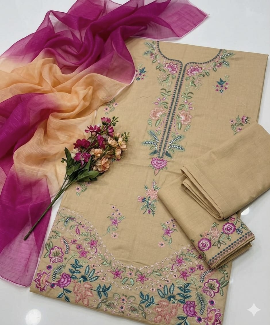 ANGAN Lawn Embroidered Unstitched 3PC Suit - Premium Casual Wear Collection - Image 4