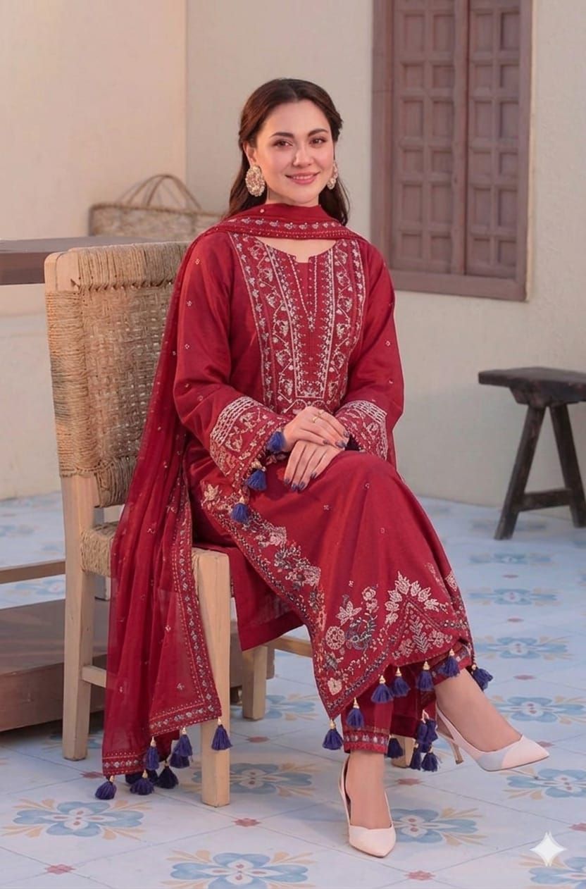 JADE Luxury Embroidered Lawn Unstitched 3PC Suit | Premium Pakistani Fashion Ensemble - Image 2
