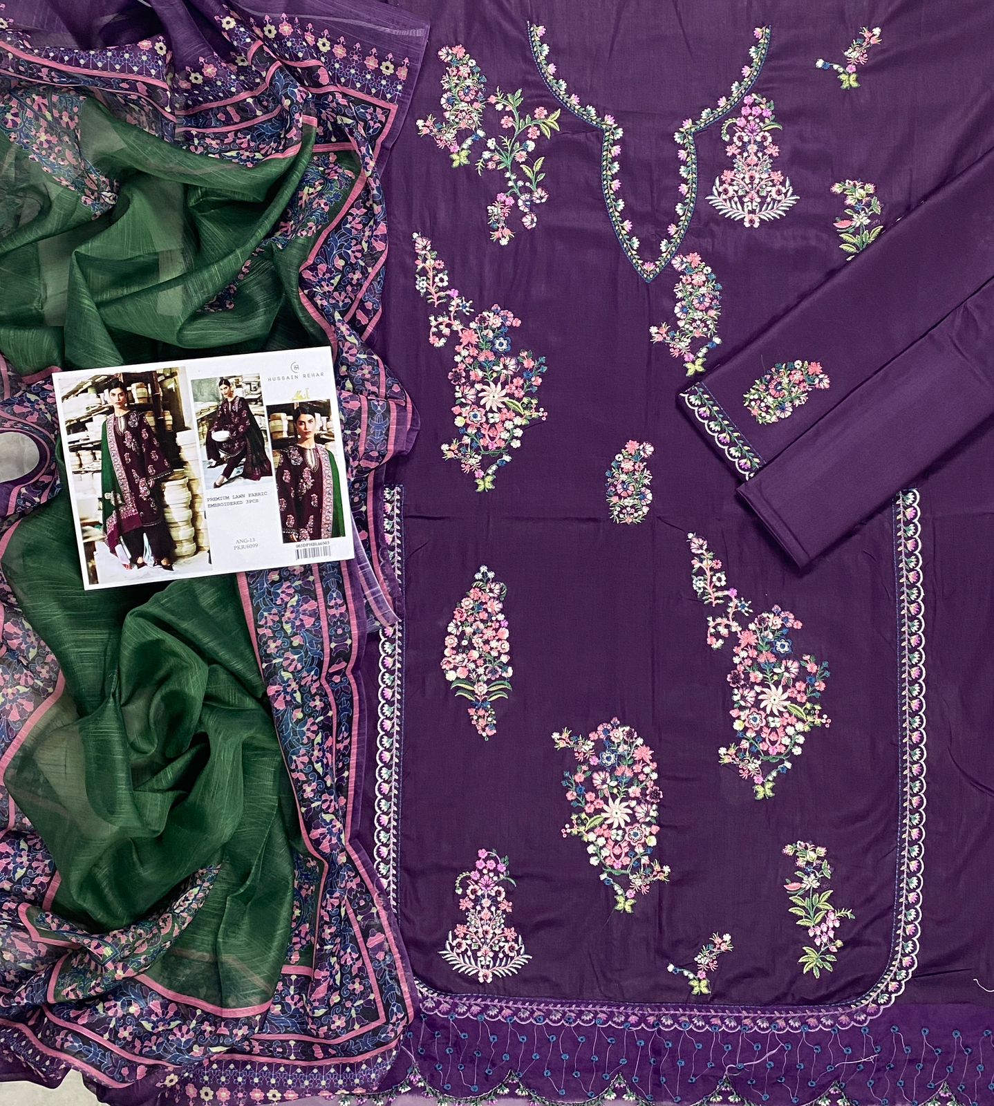 Hussain Rehar Unstitched 3-Piece Embroidered Lawn Suit - Image 4