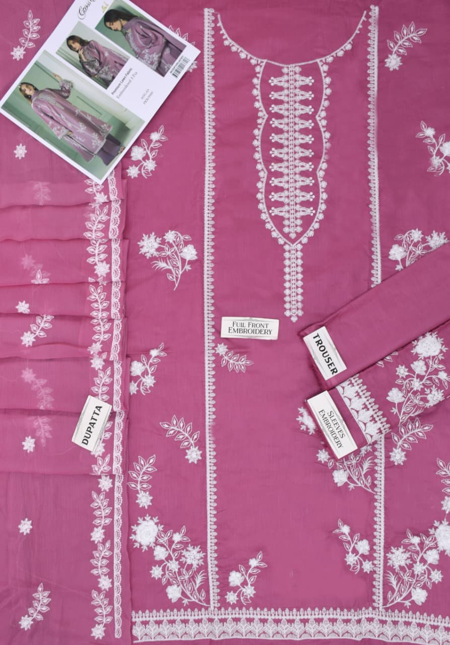 CROSS STITCH Luxury Embroidered Lawn Unstitched 3PC Suit - Image 4