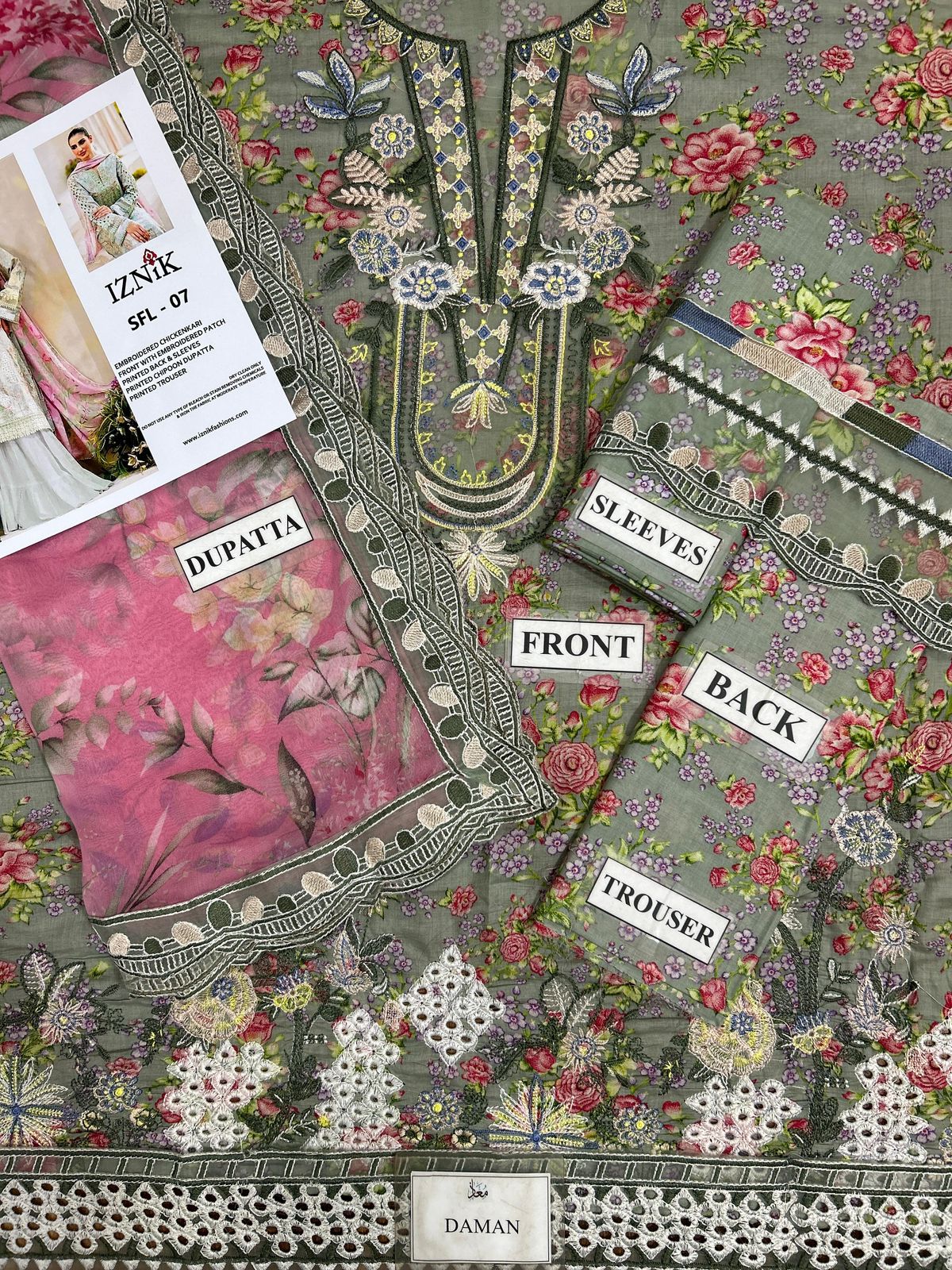 Iznik SFL-07 Elegant Embroidered Chikankari Lawn & Chiffon Suit - Image 8