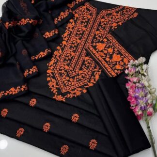 Lawn Cotton Multani Embroidered Unstitched 3PC Suit | Elegant Emerald Green Ethnic Wear - Step into a realm of timeless elega