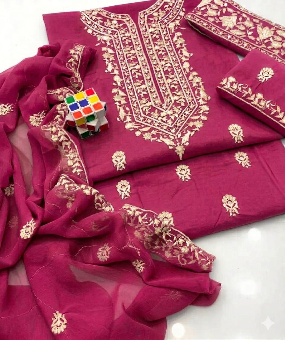 Lawn Cotton Multani Embroidered Unstitched 3PC Suit | Elegant Emerald Green Ethnic Wear - Image 2
