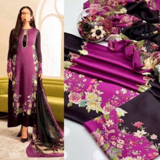 LULUSAR Tie N Die Digital Shamooz Silk 3-Piece Suit: A Kaleidoscope of Pink, Red & Green Florals on Beige, with Subtle Pe