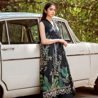 Asifa & Nabeel YKL25-05: Elegant Black Green Lawn Chiffon Ensemble