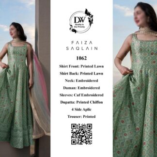 Faiza Saqlain 1062 Premium Embroidered Unstitched 3PC Lawn Suit with Chiffon Dupatta
